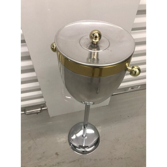 Vintage Art Deco Standing Champagne Wine Ice Cooler Brass & Aluminum 30" Tall - Picture 2 of 10